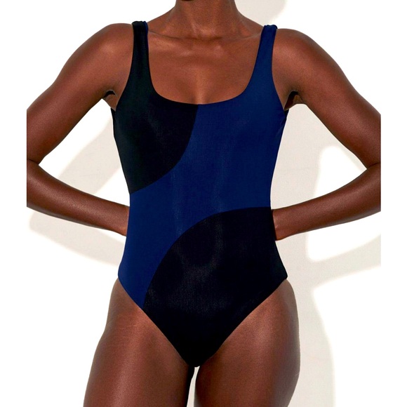 Mara Hoffman Jodi one piece swimsuit abstract navy and black sz xl - Picture 1 of 6